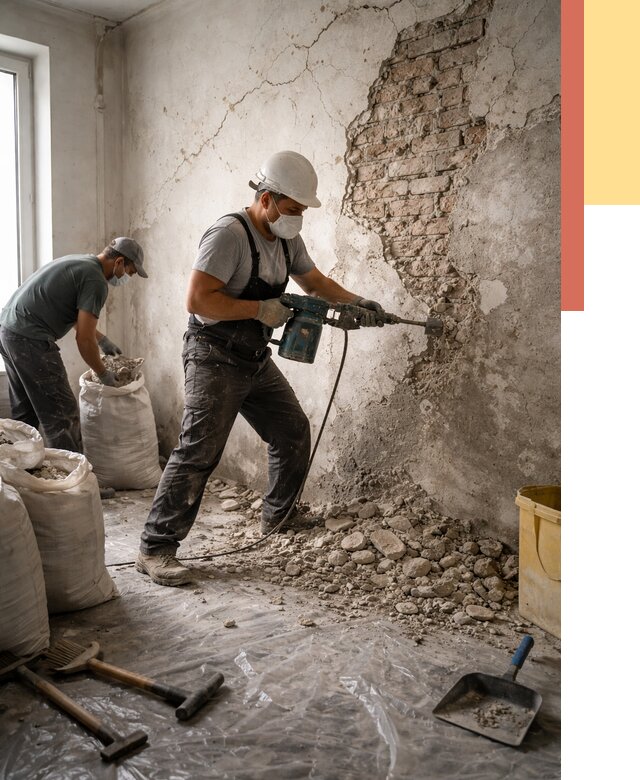 Демонтаж штукатурки со стен в Когалыме от 7443 руб/м² — быстро и недорого | ОТДЕЛОЧНИК-Кгл