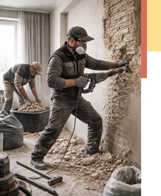 Демонтаж декоративного камня в Когалыме от 1499 руб/м² — быстро и недорого | ОТДЕЛОЧНИК-Кгл