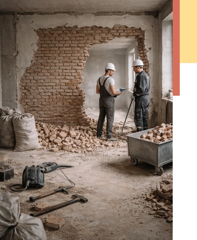 Демонтаж кирпичных стен в Когалыме от 4342 руб. — быстро, недорого, под ключ | ОТДЕЛОЧНИК-Кгл