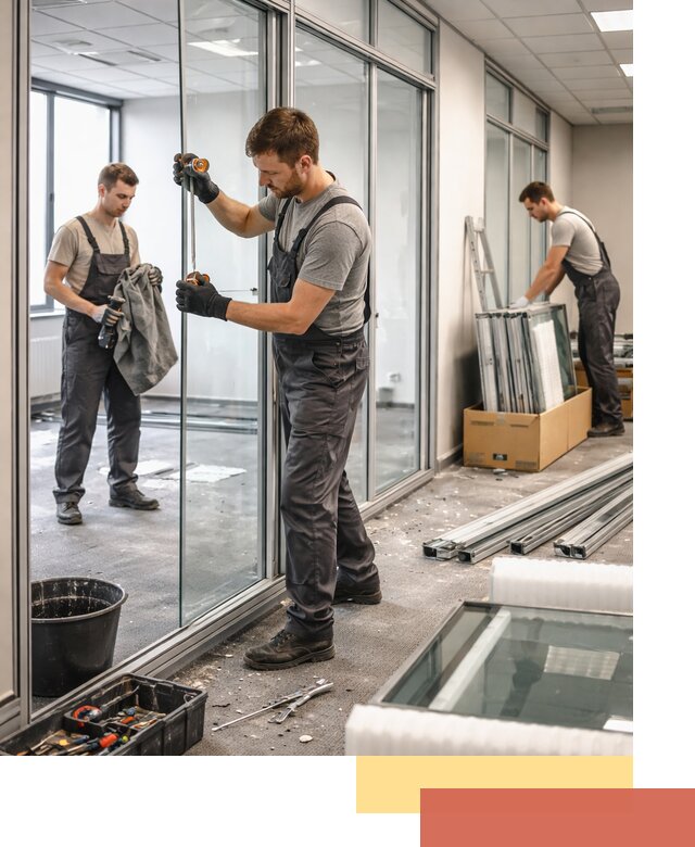 Демонтаж стеклянных перегородок в Когалыме быстро и безопасно