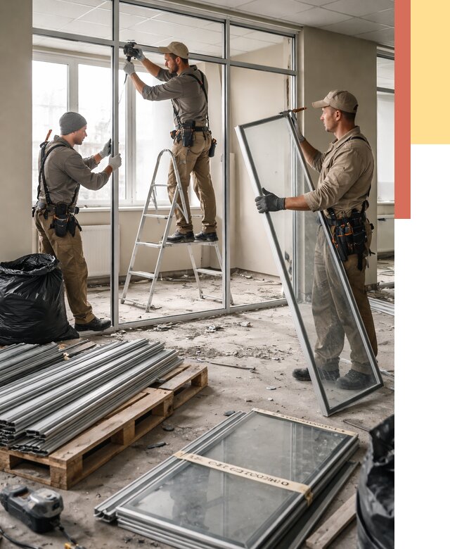 Демонтаж алюминиевых перегородок в Когалыме от 4342 руб. — быстро и недорого | ОТДЕЛОЧНИК-Кгл