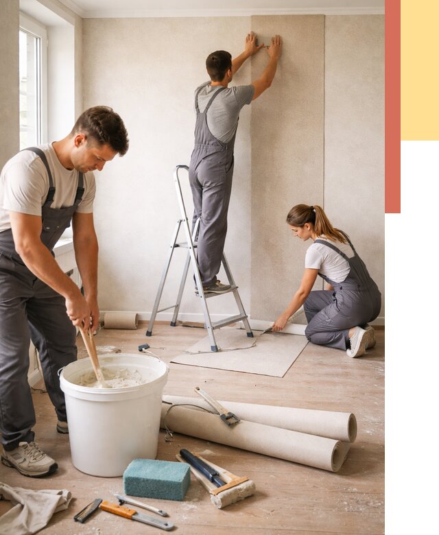 Оклейка стен обоями в Когалыме от 3618 руб/м2 — быстро и недорого | ОТДЕЛОЧНИК-Кгл