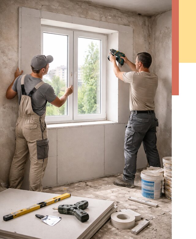 Монтаж откосов из гипсокартона в Когалыме от 4652 руб. под ключ | ОТДЕЛОЧНИК-Кгл