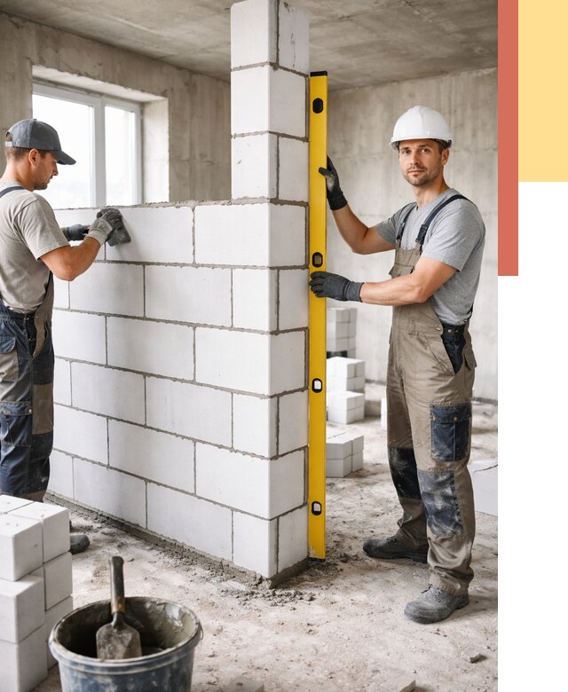 Кладка перегородок из пеноблока в Когалыме от 1861 руб. под ключ | ОТДЕЛОЧНИК-Кгл