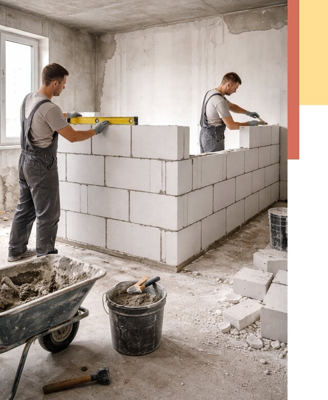 Кладка перегородок из ПГП в Когалыме от 2585 руб./м2 — монтаж и возведение под ключ | ОТДЕЛОЧНИК-Кгл