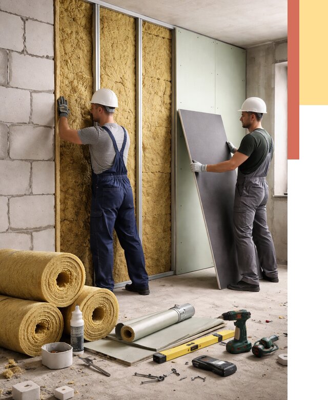 Шумоизоляция перегородок из блоков в Когалыме от 1913 руб./м² — быстро и недорого | ОТДЕЛОЧНИК-Кгл