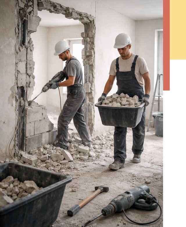 Демонтаж блоковых перегородок в Когалыме от 3877 руб. — быстро и недорого | ОТДЕЛОЧНИК-Кгл