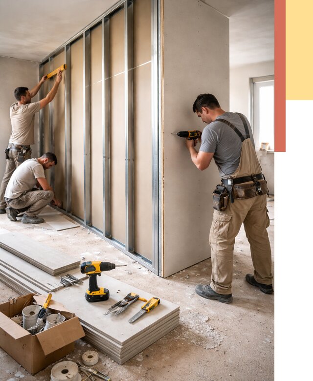 Монтаж однослойной перегородки из гипсокартона в Когалыме от 672 руб. | ОТДЕЛОЧНИК-Кгл