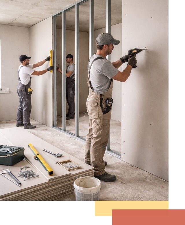 Однослойная перегородка из гипсокартона в Когалыме под ключ, монтаж и отделка