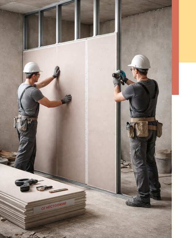 Перегородка из огнестойкого гипсокартона в Когалыме от 1913 руб. под ключ | ОТДЕЛОЧНИК-Кгл