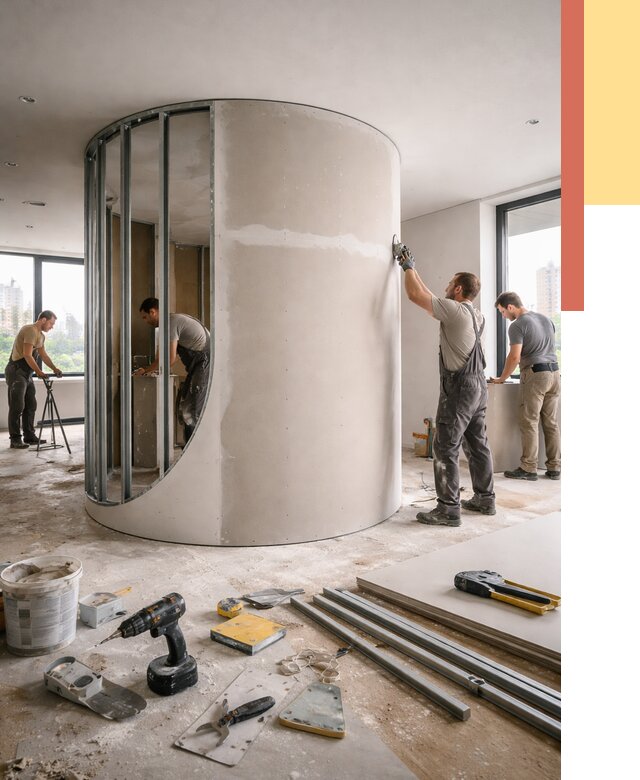 Радиусная перегородка из гипсокартона в Когалыме от 2998 руб. под ключ | ОТДЕЛОЧНИК-Кгл