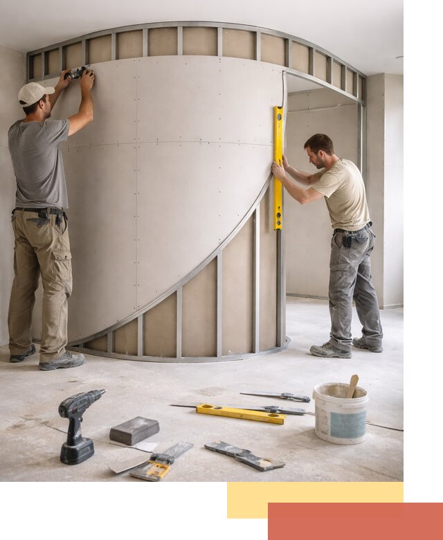 Радиусная перегородка из гипсокартона в Когалыме под ключ