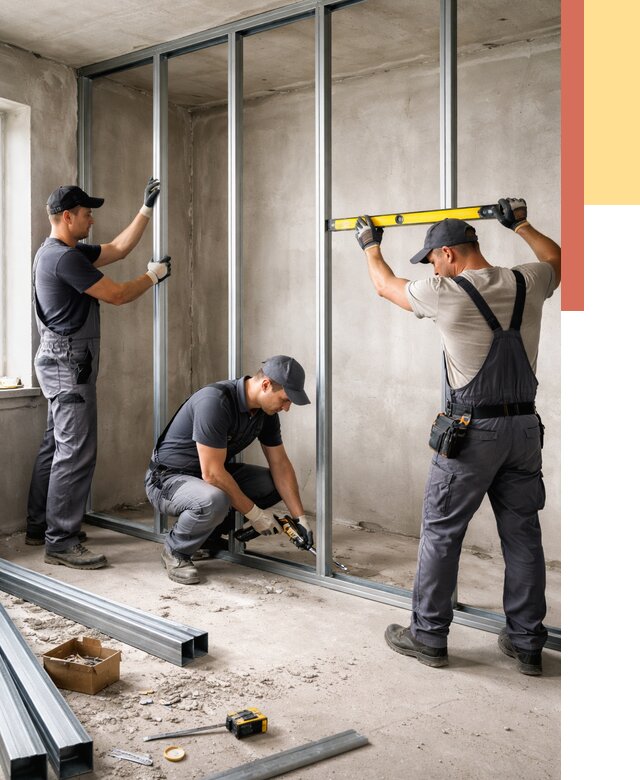 Монтаж каркаса перегородки из профиля в Когалыме от 775 руб. | ОТДЕЛОЧНИК-Кгл