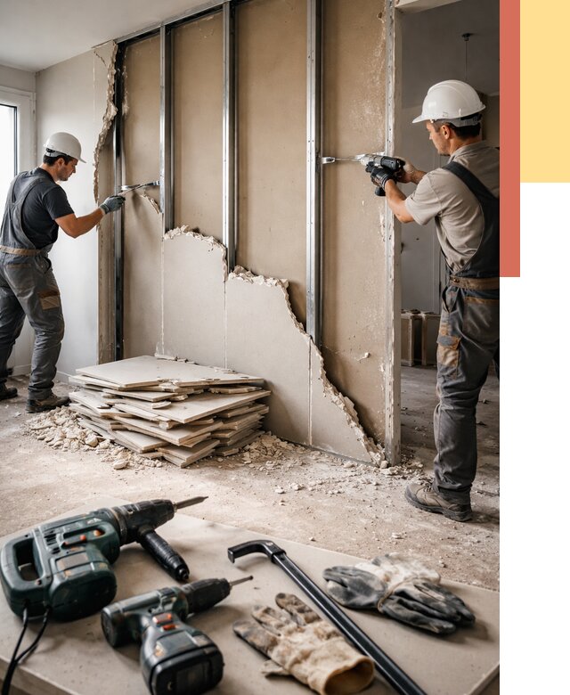 Демонтаж перегородки из гипсокартона в Когалыме от 1241 руб. быстро и недорого | ОТДЕЛОЧНИК-Кгл