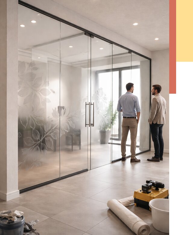 Стеклянные перегородки с рисунком в Когалыме от 12923 руб. монтаж и нанесение | ОТДЕЛОЧНИК-Кгл