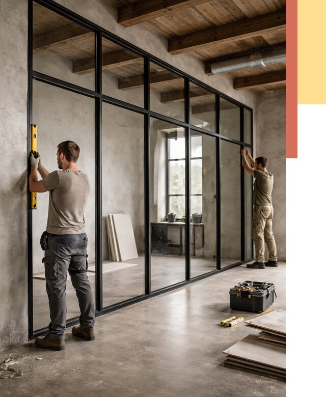 Стеклянные перегородки лофт в Когалыме от 10855 руб. под ключ | ОТДЕЛОЧНИК-Кгл