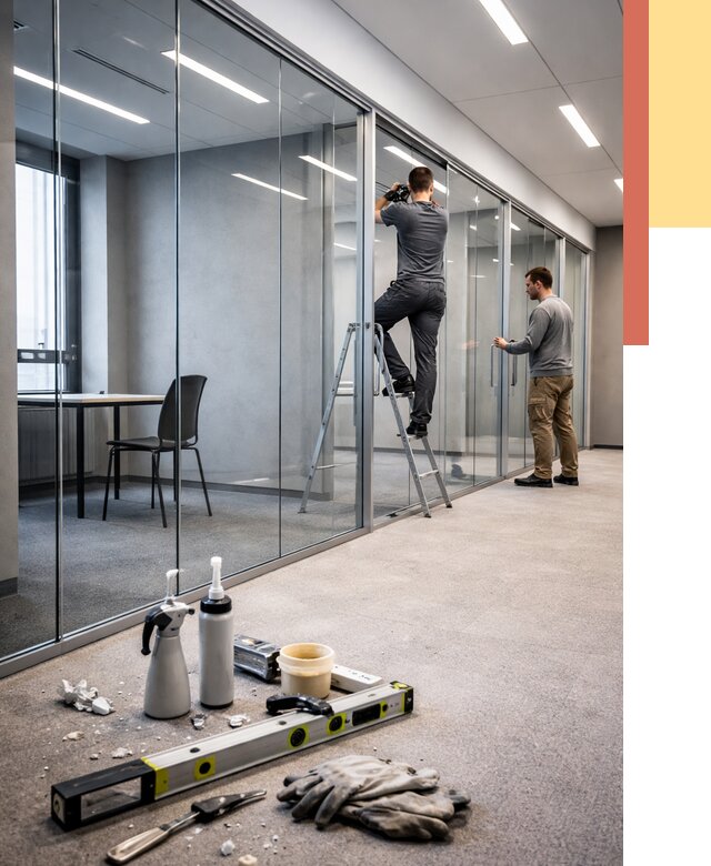 Стеклянные офисные перегородки в Когалыме от 8787 руб. — монтаж и установка | ОТДЕЛОЧНИК-Кгл