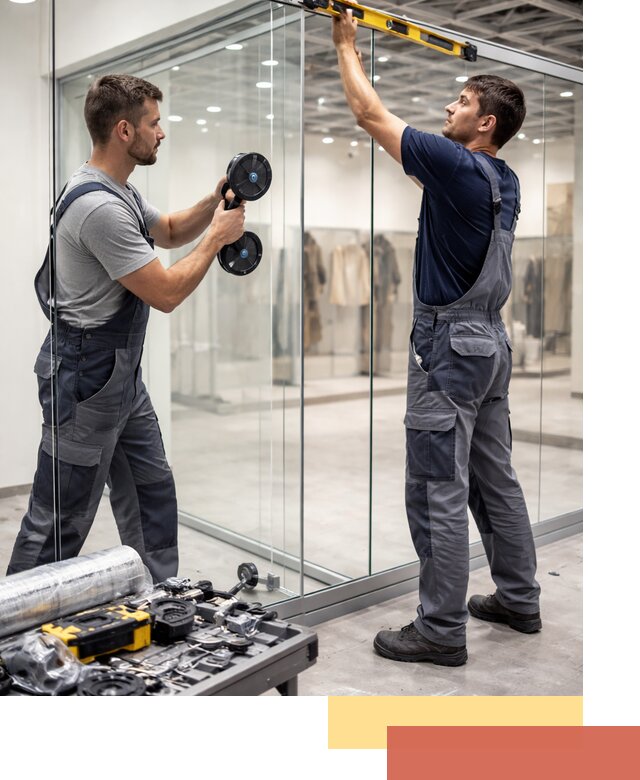 Стеклянные перегородки для магазинов в Когалыме — монтаж и установка