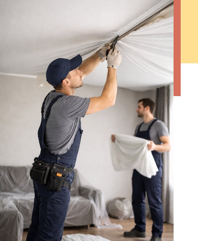 Демонтаж натяжного потолка в Когалыме от 4652 руб. — снятие и разбор под ключ | ОТДЕЛОЧНИК-Кгл