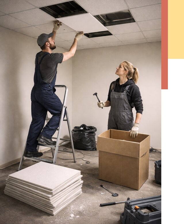 Демонтаж потолочной плитки в Когалыме от 4652 руб. быстро и недорого | ОТДЕЛОЧНИК-Кгл