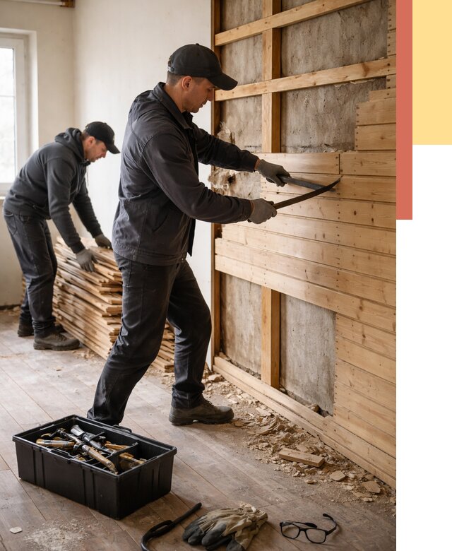 Демонтаж вагонки в Когалыме от 3928 руб/м2 — быстро и недорого | ОТДЕЛОЧНИК-Кгл