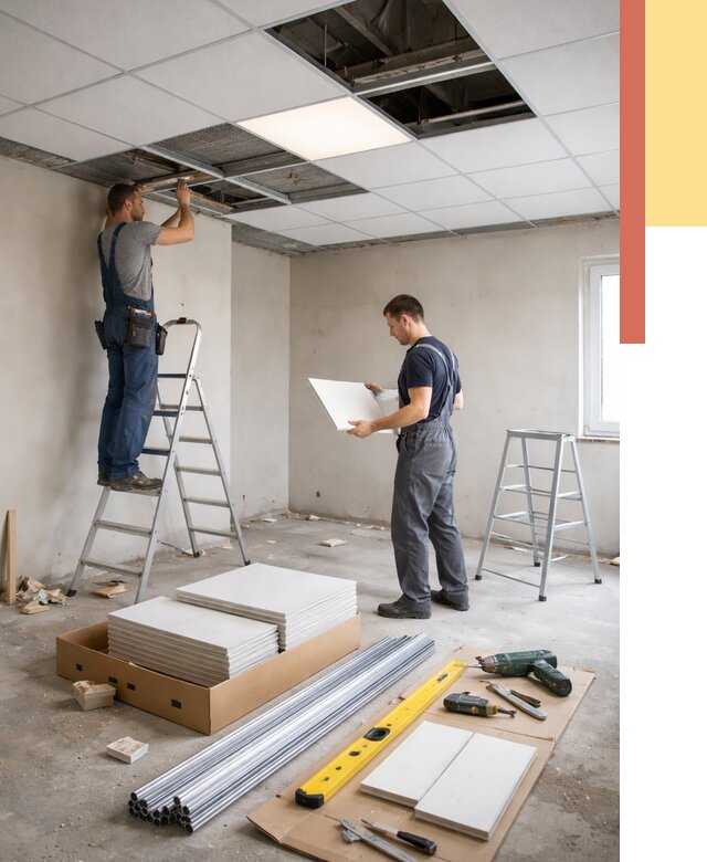 Монтаж потолка армстронг в Когалыме от 4652 руб/м2 — быстрая установка под ключ | ОТДЕЛОЧНИК-Кгл