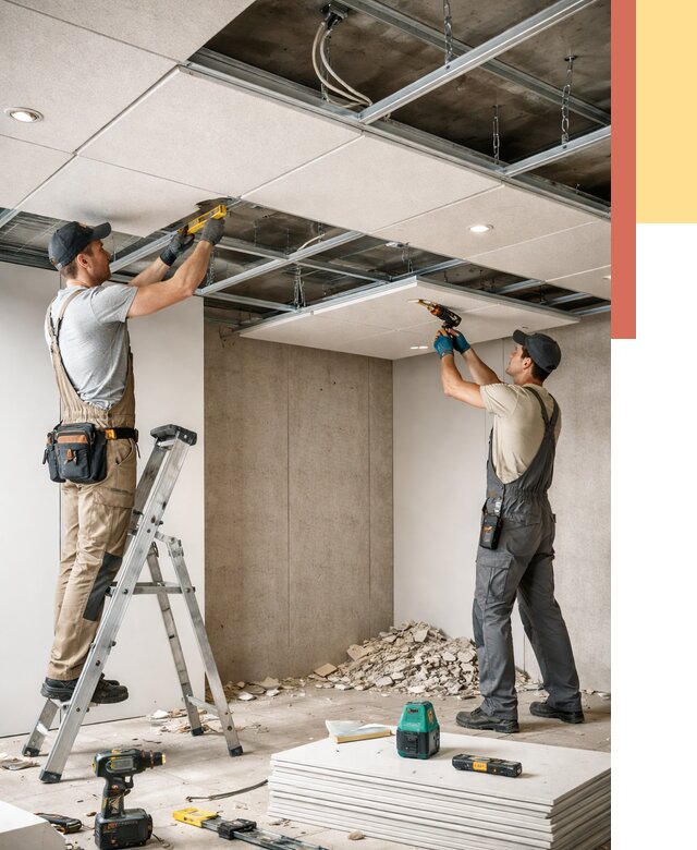 Монтаж акустического потолка в Когалыме от 6720 руб/м2 — быстро и недорого | ОТДЕЛОЧНИК-Кгл