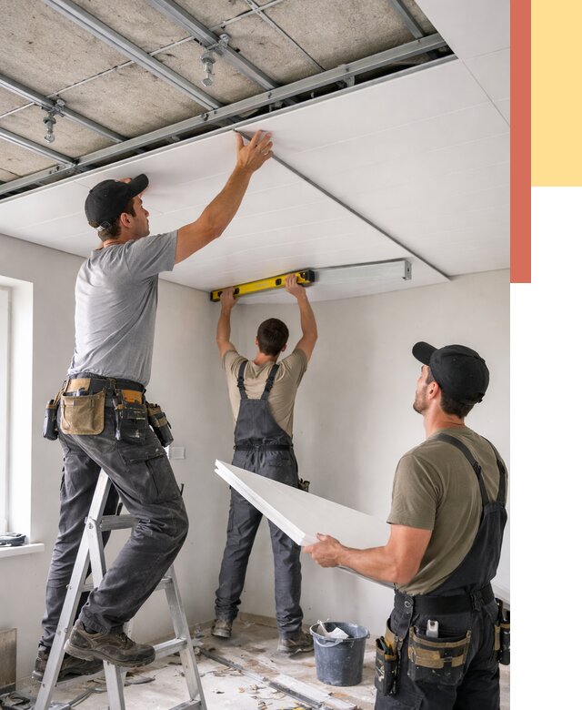 Монтаж потолка из ПВХ панелей в Когалыме от 3618 руб./м2 — быстро и недорого | ОТДЕЛОЧНИК-Кгл