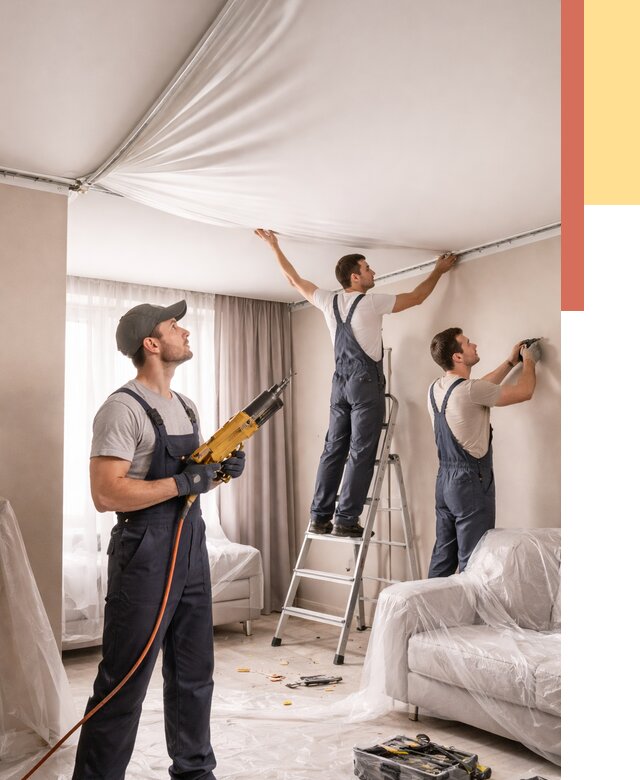 Установка натяжного потолка в Когалыме от 4652 руб. | Быстро и недорого — ОТДЕЛОЧНИК-Кгл