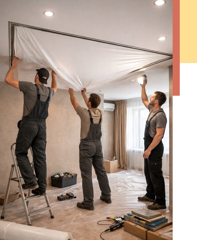 Монтаж ПВХ натяжного потолка в Когалыме от 3618 руб. под ключ | ОТДЕЛОЧНИК-Кгл