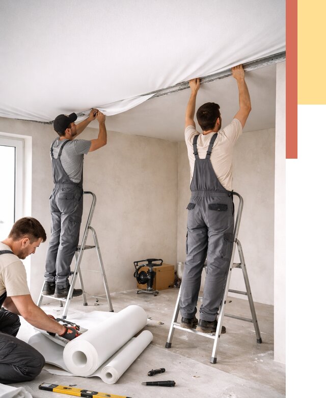 Монтаж тканевого натяжного потолка в Когалыме от 3618 руб. под ключ | ОТДЕЛОЧНИК-Кгл