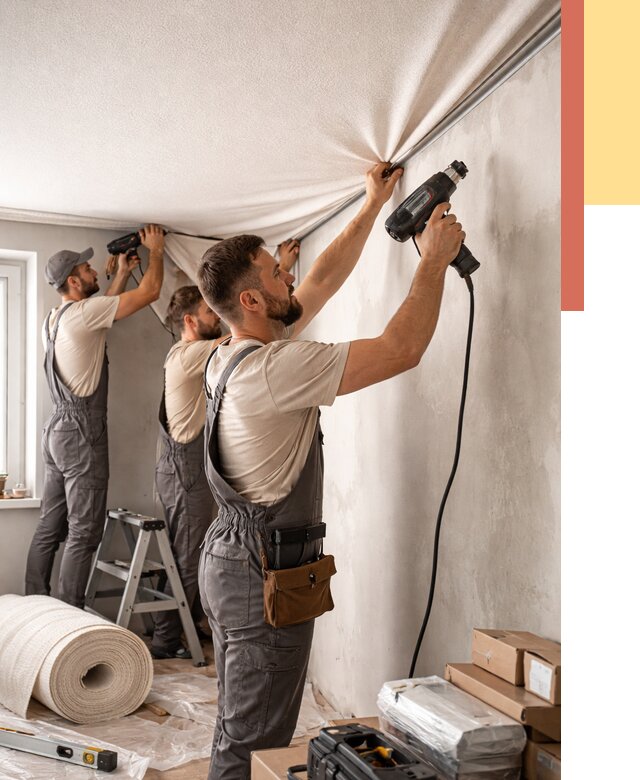 Монтаж фактурного натяжного потолка в Когалыме от 775 руб. — ОТДЕЛОЧНИК-Кгл