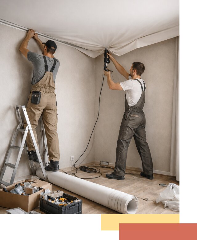 Монтаж цветного натяжного потолка в Когалыме за один день