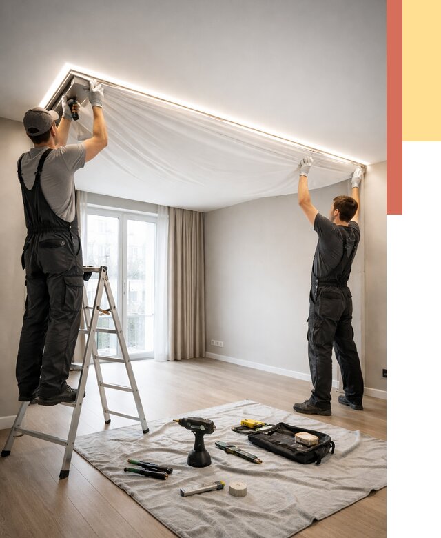 Монтаж парящего натяжного потолка в Когалыме от 4652 руб. быстро и недорого | ОТДЕЛОЧНИК-Кгл