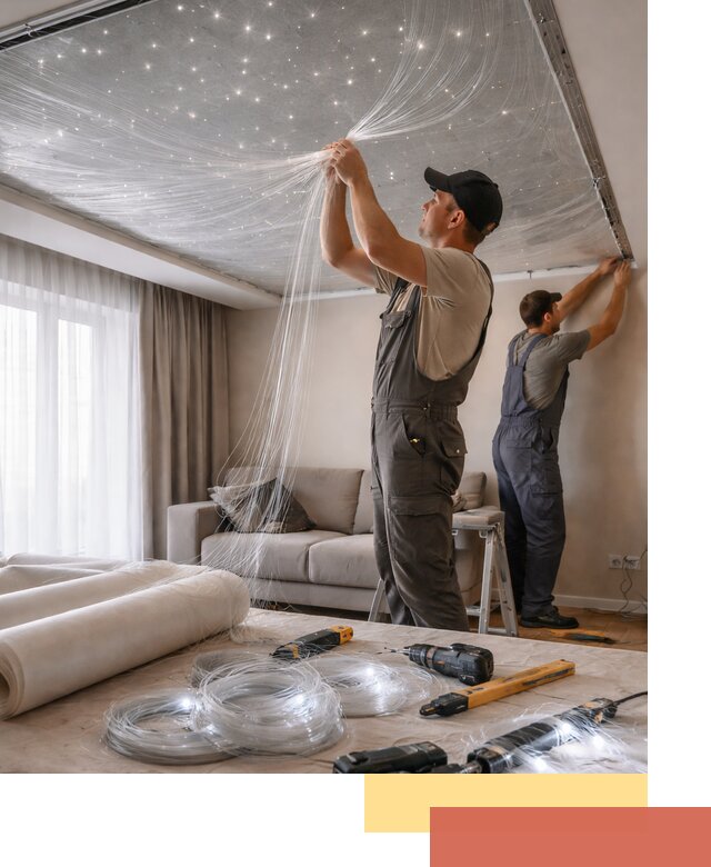 Монтаж натяжного потолка «Звездное небо» в Когалыме