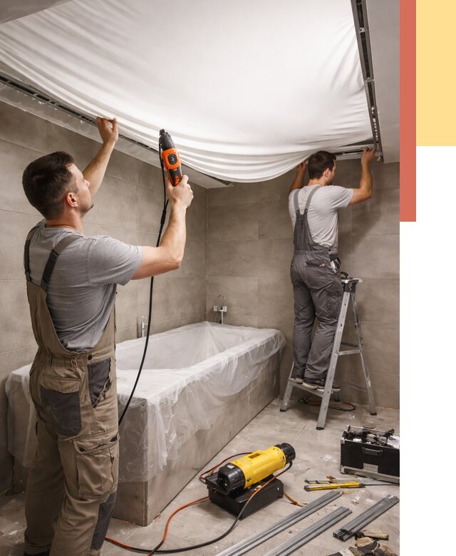 Монтаж натяжного потолка в ванной в Когалыме от 1241 руб. под ключ | ОТДЕЛОЧНИК-Кгл