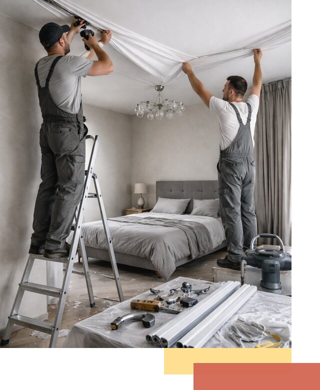 Монтаж натяжного потолка в спальне в Когалыме