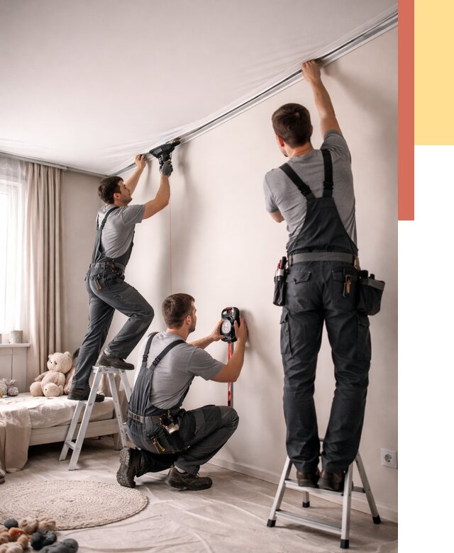 Монтаж натяжного потолка в детской в Когалыме от 3618 руб. — быстро и недорого | ОТДЕЛОЧНИК-Кгл