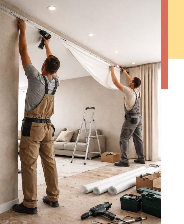 Монтаж натяжного потолка в гостиной в Когалыме от 569 руб. | ОТДЕЛОЧНИК-Кгл