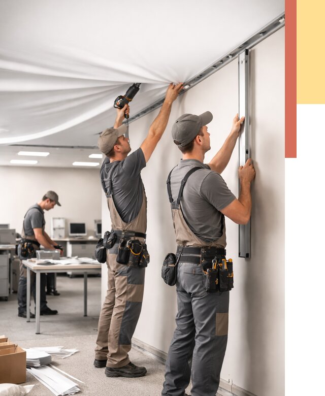 Монтаж натяжного потолка в офисе в Когалыме от 465 руб/м² — быстро и недорого | ОТДЕЛОЧНИК-Кгл