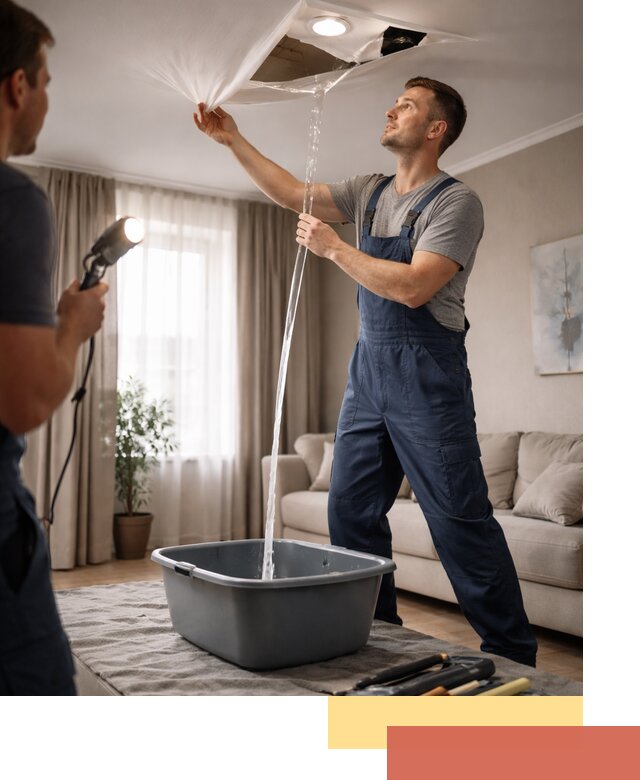 Слив воды с натяжного потолка в Когалыме быстро и аккуратно