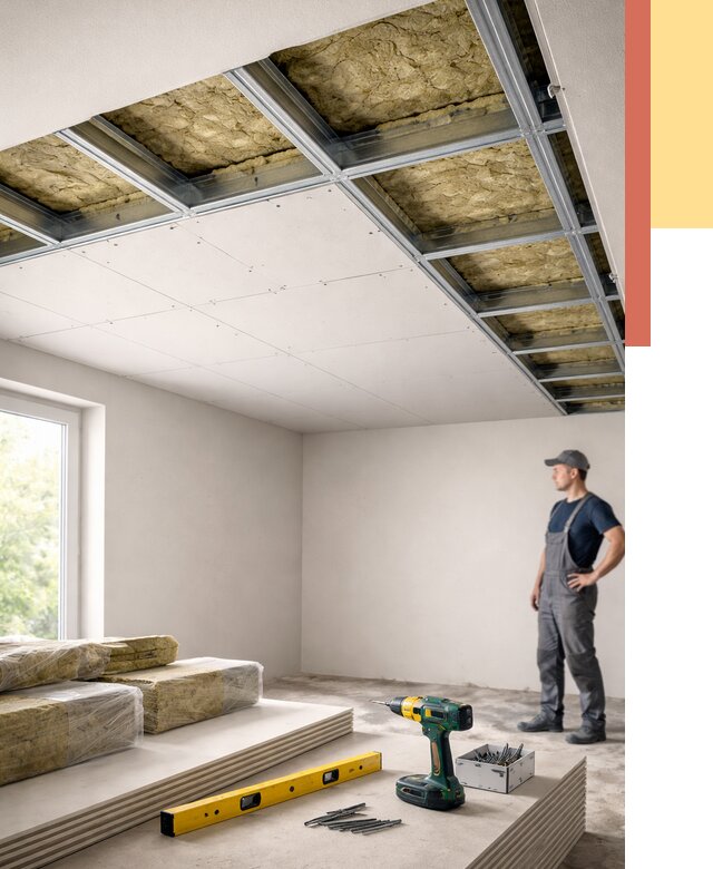 Звукоизоляция потолка ГКЛ в Когалыме от 982 руб. — монтаж под ключ | ОТДЕЛОЧНИК-Кгл